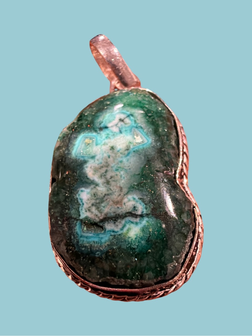Green Agate Statement Pendant in Silver Tone Setting 925 silver